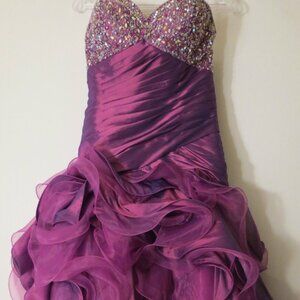 XCITE Purple Event Long Full Sequence Dress Formal‎ Sz10 Narrow Shoulder